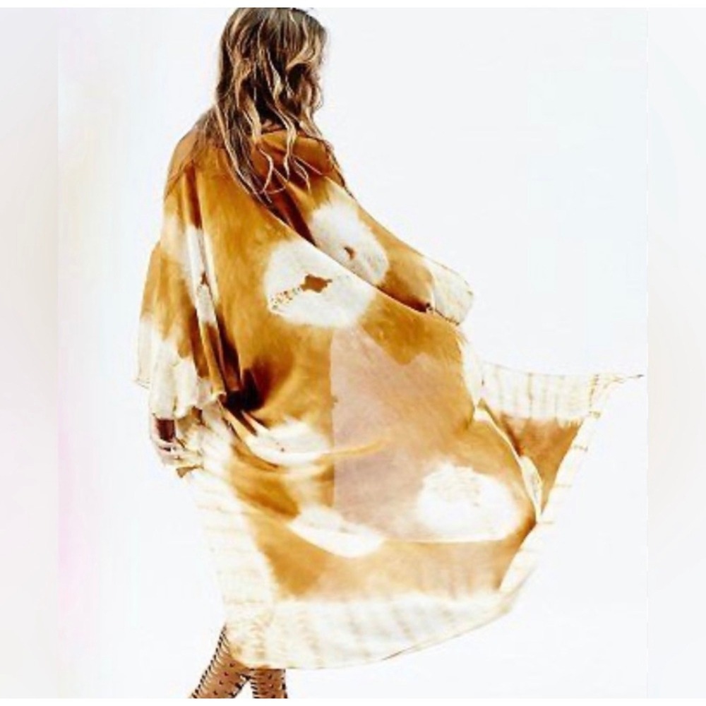 Free People Spellbound Tie Dye Kimono Womens One Size Brown Boho Duster Long OS